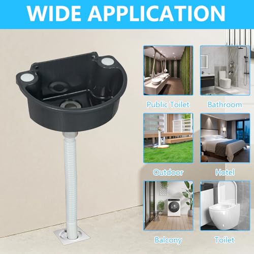 Miniatura 6 de Fregadero De Plástico, Fregadero De Camping De Pared Con Desagüe De 75 Cm Lavabo Semicircular Gris Para Aseo De Invitados Baño Camping Jardín Sótano Obra 31 X 21 X 10,5 Cm