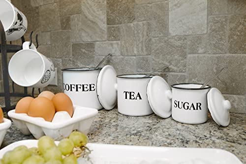 Creative Co-Op Farmhouse Enameled Metal Containers With "Coffee", "Tea", And "Sugar" Messages, White And Black, Set Of 3 Sizes #TOP2