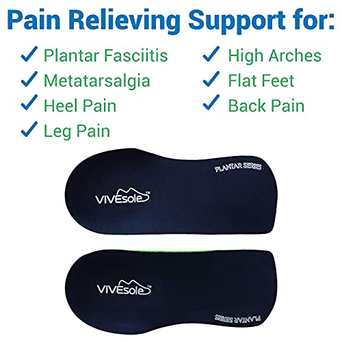 Vivesole 3/4 Orthotics Arch Support Insoles For Women And Men - High Arch Support Half Shoe Insert For Flat Feet, Plantar Fasciitis, Feet Fatigue & Lower Back Pain Relief - Non Odor Foam Cup Support #TOP3