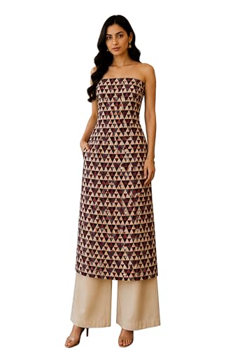 Image of Ethnics of Kutch Womens's Ajrakh Modal Silk Natural Dye Hand Block Print Unstitched Kurta Fabric