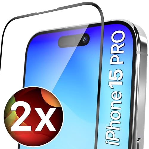 UTECTION 2 protectores de pantalla completa compatibles con iPhone 15 PRO – Ajuste perfecto, ultra robusto, sin burbujas gracias a la innovadora tecnología adhesiva + instalación muy sencilla