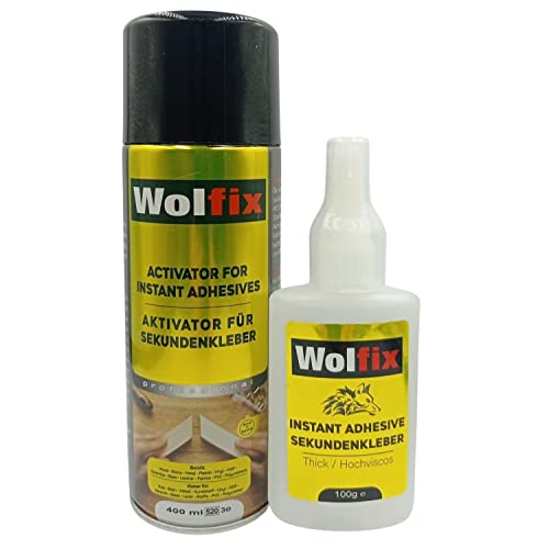 Wolfix Sekundenkleber 100g mit Aktivator 400ml Spray für universelle Reperaturen mit hoher Haftfestigkeit Universal Cyanacrylat Kleber Set extra starker Cover