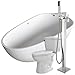 67" Flat Bottom Man Made Stone Freestanding Bathtub with 2-Handle Tub Faucet and 1.28 GPF Toilet - Matte White - Fiume Series FTAZ502-37B-55 - ANZZI