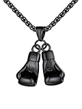 U7 Womens Boxing Gloves Pendant Black Stainless Steel Fitness Workout Pendant Boxing Glove Necklaces for Men