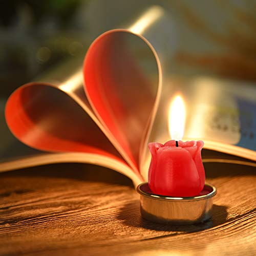 Tecunite 12 Pieces Rose Tealight Candles Handmade Delicate Rose Flower Candles For Valentine's Day Party Wedding Spa Home Decoration Gifts (Red) #TOP1