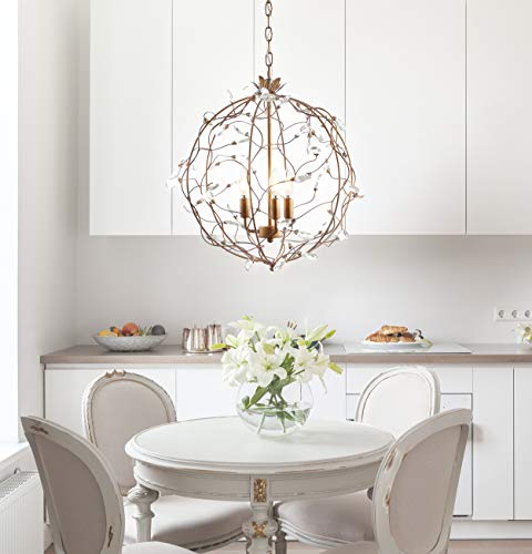 JONATHAN Y JYL9042A Isabelle 20" Adjustable Metal/Glass LED Pendant, Antique Gold Transitional;Traditional;Glam;French Country;Cottage, Dimmable, for Kitchen, Living Room, - Image 4