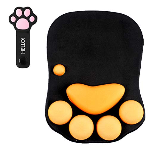 Tapis de Souris de Jeu avec Le Pad de Poignet de Gel, Mignon Poignet Chat Poignet Silicone Doux Repose Poignet Coussin (Noir) Cover