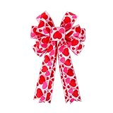 Valentine's Day Wreath Bow Large Red Heart Printed Valentine's Day Bow Gift Bow Tree Topper for Vale