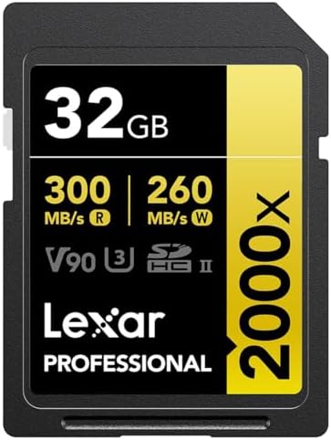 Lexar 32GB Professional 2000x SDHC Memory Card, UHS-II, C10, U3, V90, Full-HD & 8K Video, Up to 300MB/s Read, for DSLR, Cinema-Quality Video Cameras (LSD2000032G-BNNNU)