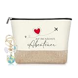 Reise Geschenk Kosmetiktasche Damen mit Schlüsselanhänger – Abschiedsgeschenk Reise Kulturbeutel Auf ins nächste Abenteuer, Geschenke für Frauen Auslandsjahr Abschiedsgeschenk Reisen Set