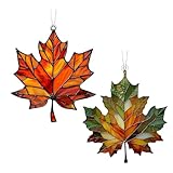 2 Stück Ahornblatt-Ornament Aus Gebeiztem, 10 X 15 cm Acryl Herbstdeko Hängend, Herbstdeko Fenster Hängend, Ahornblatt Anhänger Ornament, Ahornblätter Feiertags-Ornamente