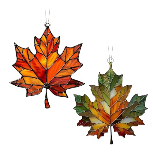 Confezione da 2 foglie d'acero, 10 x 8,5 cm Ma-ple -es acrilico da appendere alla finestra, decorazione da parete con foglie d'acero autunnali, per decorazioni autunnali del Ringraziamento