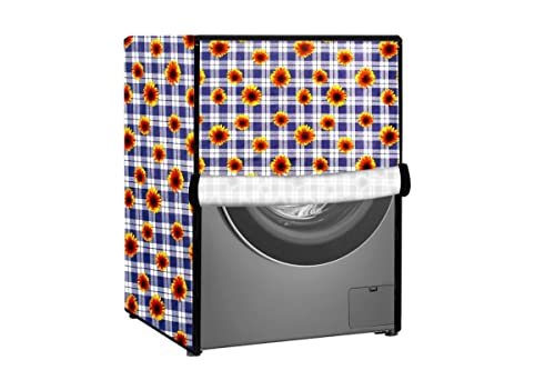 Image of Stylista Washing Machine Cover Compatible for Bosch 8 kg Front Load WAT24463IN Gingham Floral Pattern Blue