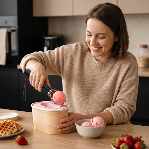 Electric Heated Ice Cream Scoop, Fast Heating with 3 Temp Settings (120/140/160°F), Rechargeable 2600mAh Battery, LED Display, IPX7 Waterproof, Ergonomic Non-Slip Handle for Rock-Hard Ice Cream — view 6