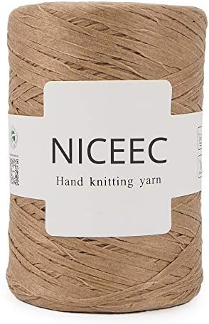 NICEEC Kraft Paper Yarn Raffia Yarn Soft Craft Ribbon Yarn Polyester Yarn for Crocheting DIY Weaving-Total Length 390m(427yds, 150g)-Khaki