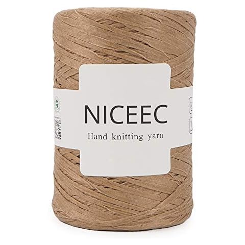 NICEEC Kraft Paper Yarn Raffia Yarn Soft Craft Ribbon Yarn Polyester Yarn for Crocheting DIY Weaving-Total Length 390m(427yds, 150g)-Khaki Cover