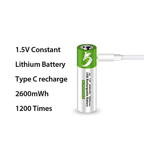 Lankoo USB AA Lithium ion Rechargeable Battery, High Capacity 1.5V 2600mWh Rechargeable AA Battery, 1.5 H Fast Charge, 1200 Cycle with Type C Port Cable, Constant Output,4-Pack