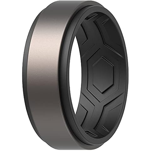 ThunderFit Silicone Wedding Rings for Men, Breathable Step Edge 2 Layer - 10mm Width - 2.3mm Thick, 9.5 - 10 (19.8mm), Silicone Cover