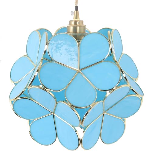 Bieye L11025 Petals Tiffany Style Stained Glass Ceiling Pendant Light for Home Decoration (Sky Blue, 12" Cherry Blossom)