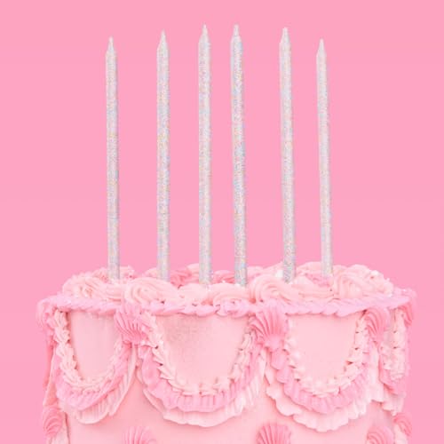 xo, Fetti 10 Iridescent Glitter Party Cake Candles Tall Thin - 10 Pcs | Bachelorette Party, Birthday Girl Gift, Fun Cake Decoration Supplies, Baby Shower, Cute Cupcake Topper