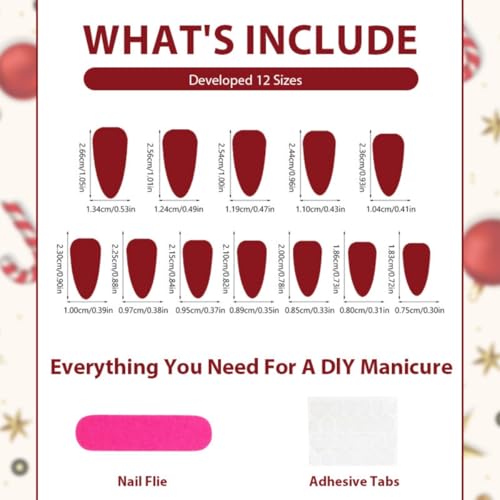 Image of Red Press on Nails Rabbit Fake Nails Cake False Nail with Design Cherry Glue on Nails Reusable Artificial Acrylic Glossy Full Cover French Tip Sick on Nail for Women Manicure 24Pcs