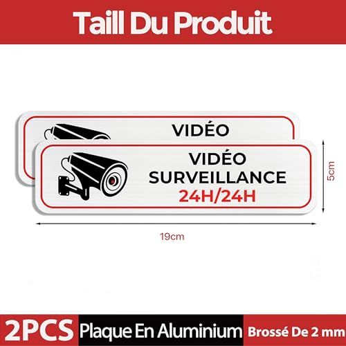 FloraVigo Panneau de Caméra et de Propriété Privée, 19×5 cm, Alarme de Sécurité, Intérieur/Extérieur, en Aluminium, Avec Autocollant (Vidéo Surveillance) – vue 2