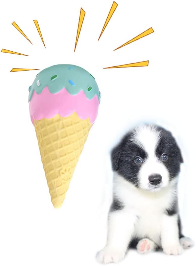 LWH Squeaky Latex Interactive Dog Toys, Lasting Long Pet Dog Teething Toys, Cute Shaped Rubber Dog Toy for Medium and Small Dogs (Ice Cream)
