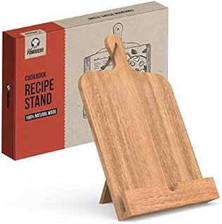 Chef Pomodoro Classic Cookbook Recipe Stand, Acacia, 37cm x 24cm, 100% Natural Wood | Fits iPad Tablets and Cookbooks, Wooden Kickstand (Acacia)
