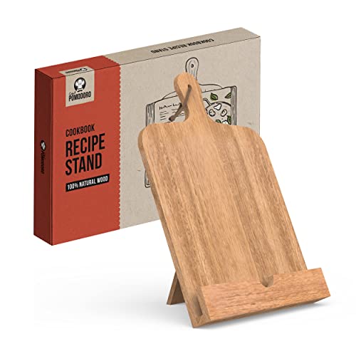 Chef Pomodoro Leggio per Libri e Ricettari in Legno di Acacia 100% Naturale (37 x 24 cm) – Leggio da Tavolo per Libri, Tablet e iPad per Cucinare a Mani Libere – Stile Classico e Universale