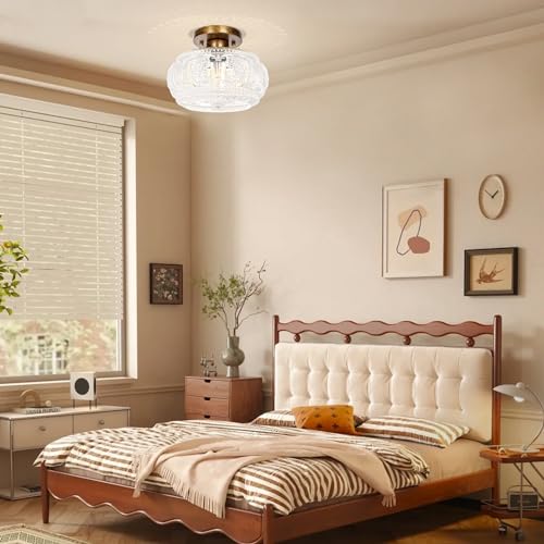 OYKYOHEI Semi Flush Mount Ceiling Light, Globe Glass Ceiling Light Fixture, Antique Bronze Modern Lighting for Hallway Bedroom Entryway Kitchen Porch, Bulb Not Included by OYKYOHEI - Image 6