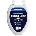 HIGHCRAFT Premium Elongated Toilet Seat with Slow-Close Design & Adjustable Hinges - Molded Wood Toilet Seat - Fits Standard Elongated Toilets - Oval Seat in White