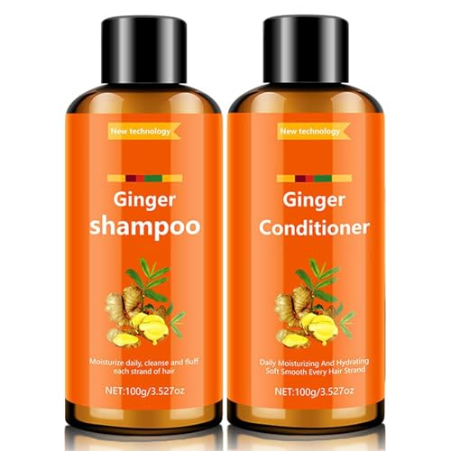 Ginger Shampoo and Conditioner Set, Anti Frizz Shampoo & Keratin Moisturizing Conditioner Set Travel Size Moisturizes & Smoothes Formula for Dry, Frizzy Damaged and Color Treated Hair, 100g, 2pcs
