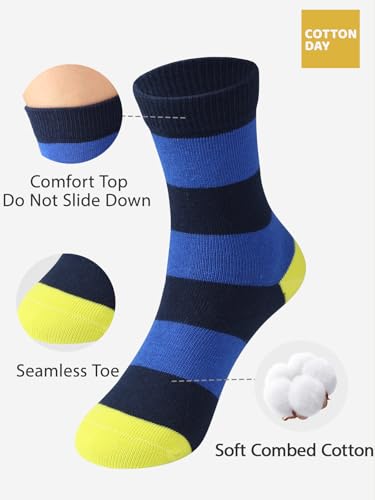 COTTON DAY Kids Boys Crew Dress Socks Bright Colorful Stripes Design2