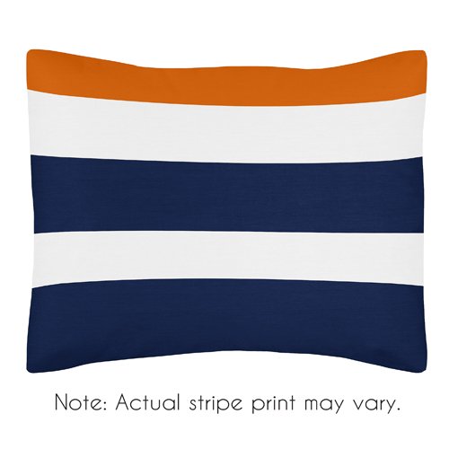 Sweet Jojo Designs Navy Blue, Orange And White Stripe 4 Piece Childrens, Teen Boys Twin Bedding Set Collection #TOP2
