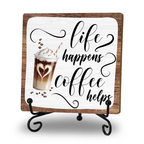 Coffee Lover Gifts for Women Men, Funny Coffee Bar Wooden Sign With Stand