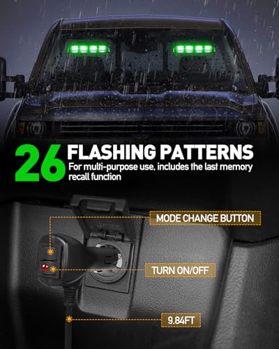 image for HLauto 2002L Emergency Dash Strobe Lights: 2x8.5 inch Green Safety Lig