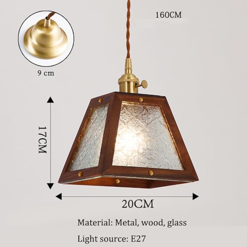 Lámpara de techo de madera rústica verde cuadrada antigua para mesa de comedor y bar 7