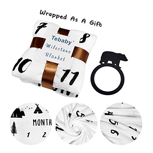 Baby Monthly Milestone Blanket Boy - Bear Newborn Month Blanket Unisex Neutral Personalized Shower Gift Woodland Nursery Decor Photography Background Prop With Frame Large 51''X40'' #TOP2