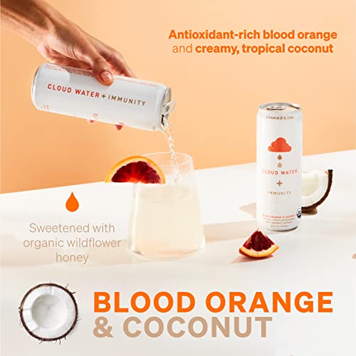 Organic Infused Sparkling Water With Immunity Support By Cloud Water - 12-Pack, Blood Orange And Coconut - Low Sugar & Calorie Flavored Soda, Kosher - 100% Rdi Vitamin D3 & Zinc, (12 Oz) #TOP2