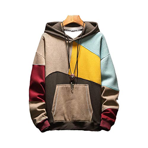 Sudaderas con Capucha para Hombre Sudaderas con Capucha de Manga Larga con Estampado de Retazos para Hombre Ropa de Calle Hip Hop Khaki L Cover