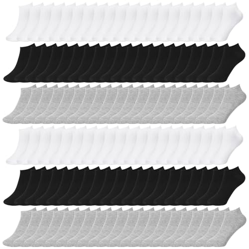 100 Pairs Low Cut Socks Bulk Pack Breathable Athletic Ankle Socks for Men Women Unisex Homeless No Show Casual Sock (Black, White, Grey)