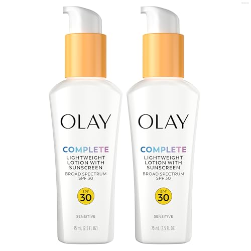 Olay Face Moisturizer, Complete with Sunscreen SPF 30, Fragrance-Free for Sensistive Skin, Broad Spectrum Sun Protection, Long-Lasting Hydration, Non-Comedogenic - Vitamin E & Aloe - 2.5 Oz - 2 Pack