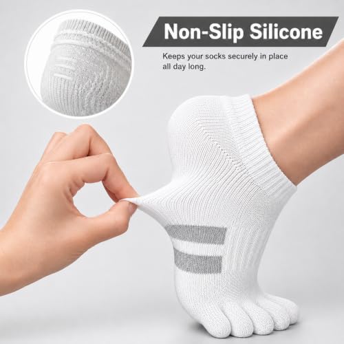 Image of soxsense Cushion No Show Toe Socks For Women Five Finger Socks Low Cut Athletic Running Socks 4 Pairs