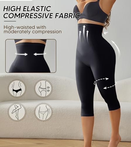 Image of Women High Waisted Capri Shapewear Tummy Control Butt Lifting Shaping Pants Under Dresses