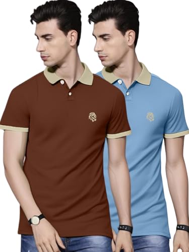 Image of LEOTUDE Men's Polo Neck Matty Half Sleeve Collor Solid Regular Fit Tshirts (Sky Blue)