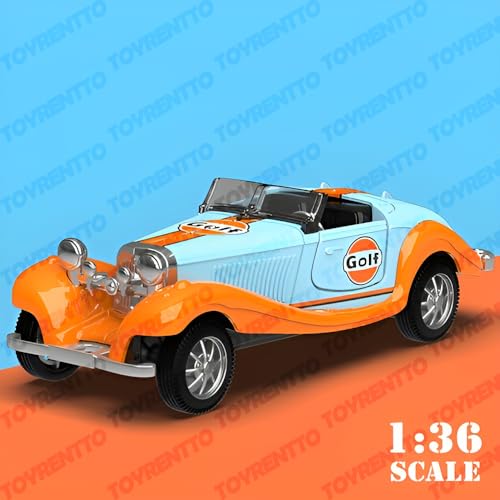 Image of 1:36 Scale Vintage Die-Cast Classic Car Model Toy | Pull Back Sports Car Toy with Openable Doors | Premium Alloy Vehicle Toy for Kids & Collectors | Blue-Orange Racing Edition