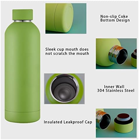 Resszo Metal Water Bottles, Insulated Stainless Steel Sports Bottle 500ml, Reusable Vacuum Thermal Water Flask, Double Wall, for Hot and Cold Drinks
