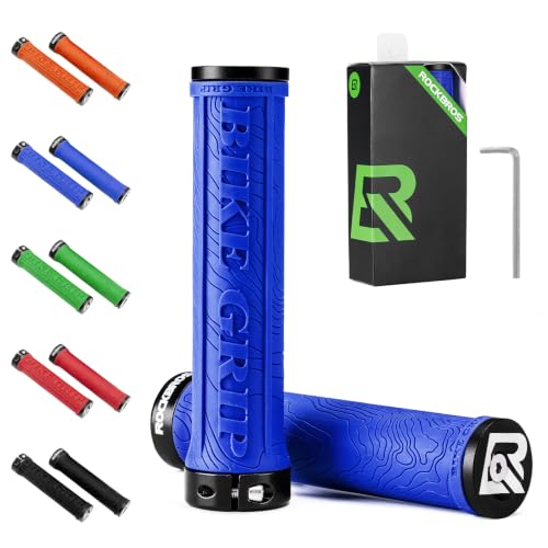 ROCKBROS Bike Handlebar Grips, Single Lock on Bicycle Handle Bar, Blue
