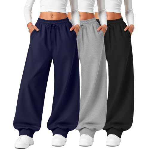 YooAurvox 3 Pack Girls Lightweight Baggy Joggers Sweatpants 3Color 7-8Y