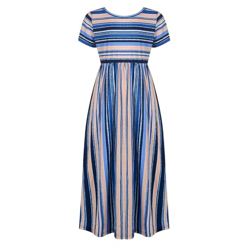 Girls Colorful Striped Casual Slim Fit Dress with Pockets Summer Round Neck Stretchy Dresses Kid Daily School Outfit2